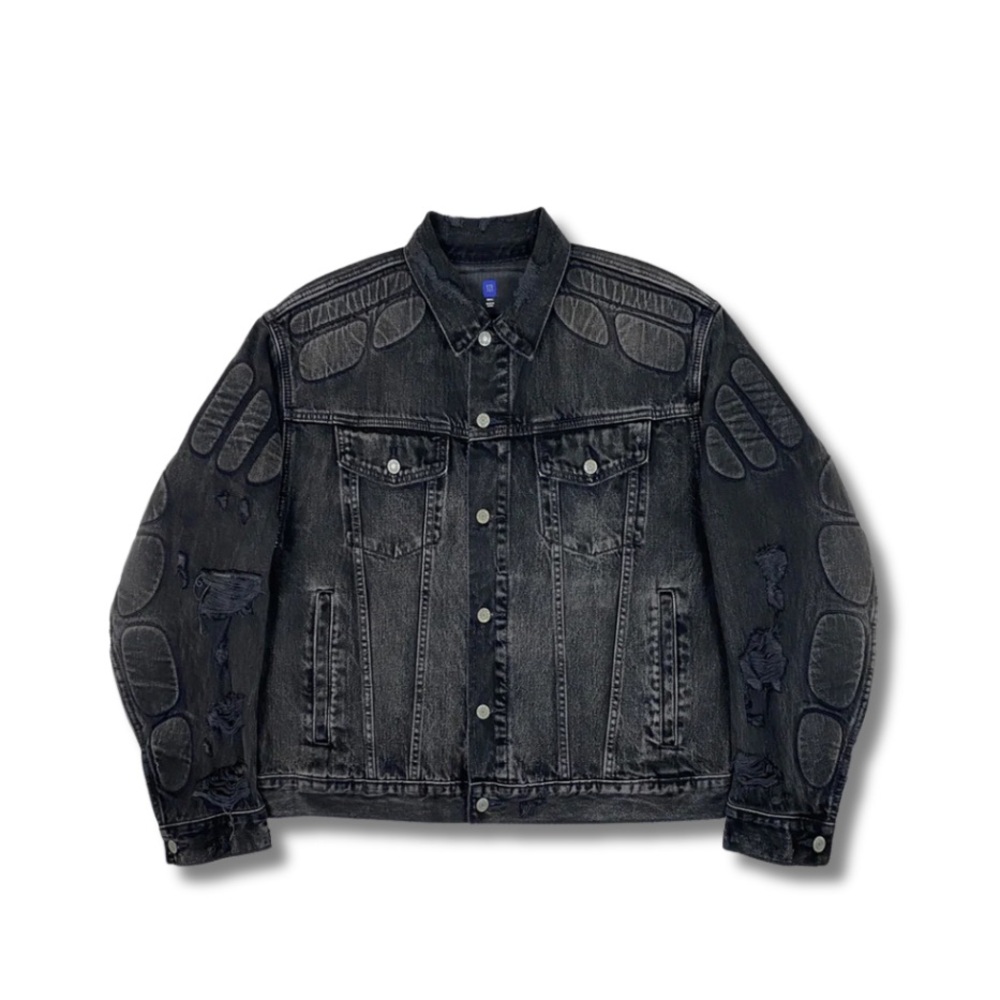 YZYGAP Black Denim Jacket with Distressed Details MADE IN CHINA